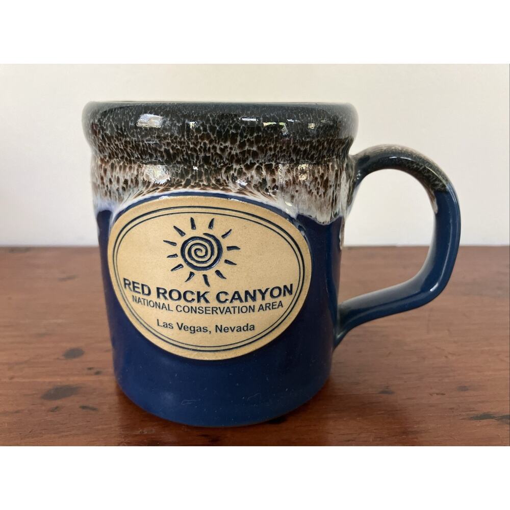 2015 Deneen Pottery Red Rock Canyon Las Vegas Nevada Blue Drip Glaze Coffee Mug